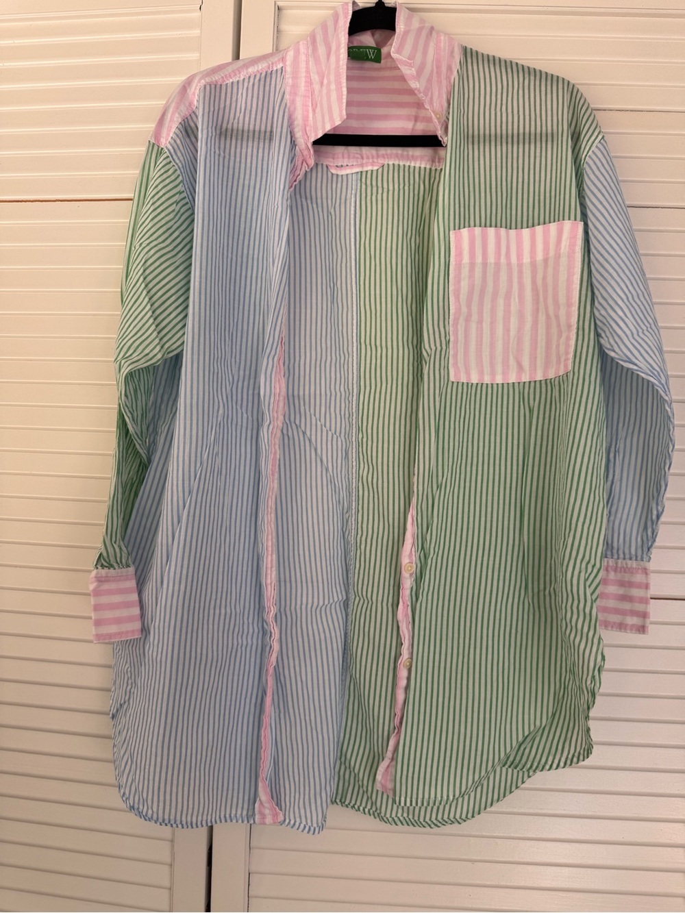 JCrew Striped Patchwork Color Block Button-Up Shirt in Pink, Green 100% cotton